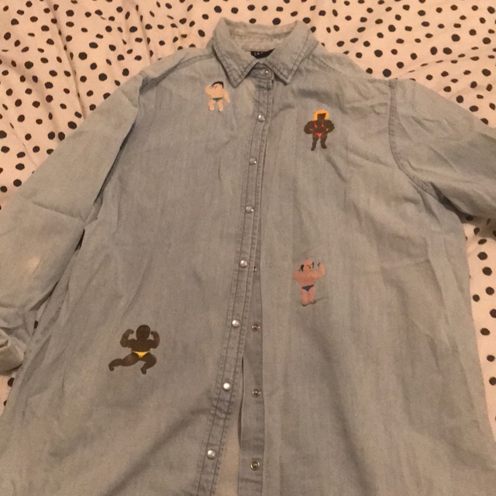 Rare! Lazy oaf body builder denim shirt M/L